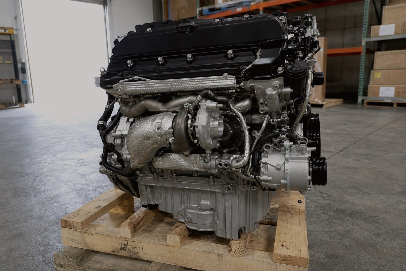 Engine prepared on a pallet